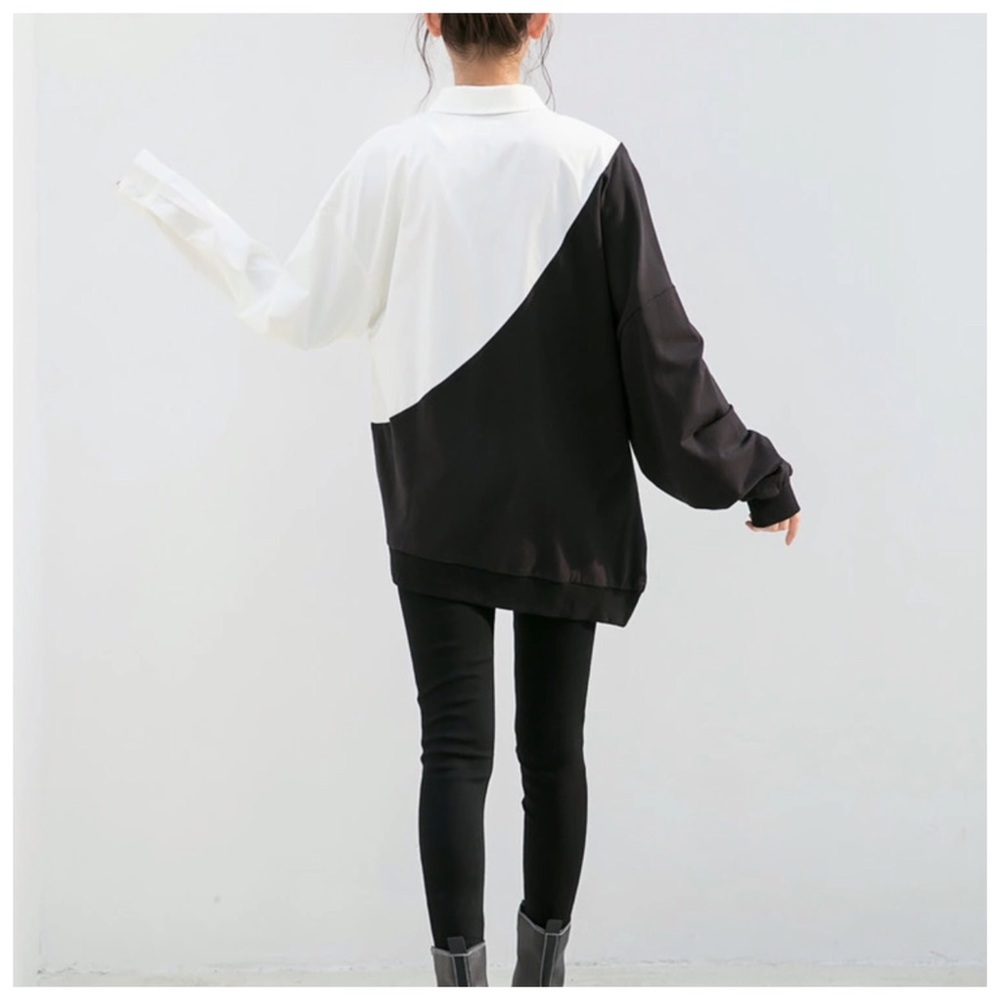 🛍 Black & White Stretch Color Block Top - Picture 3 of 6
